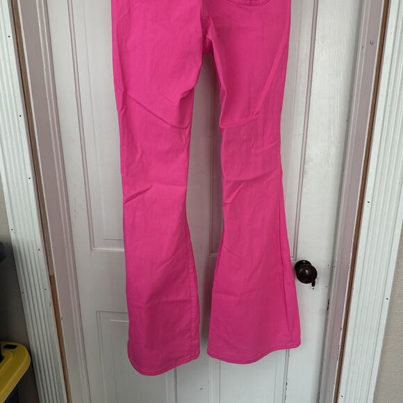 JC & JQ Bright Pink Stretchy High Waisted Flared Disco Bell Bottom Jeans Large - Picture 5 of 6